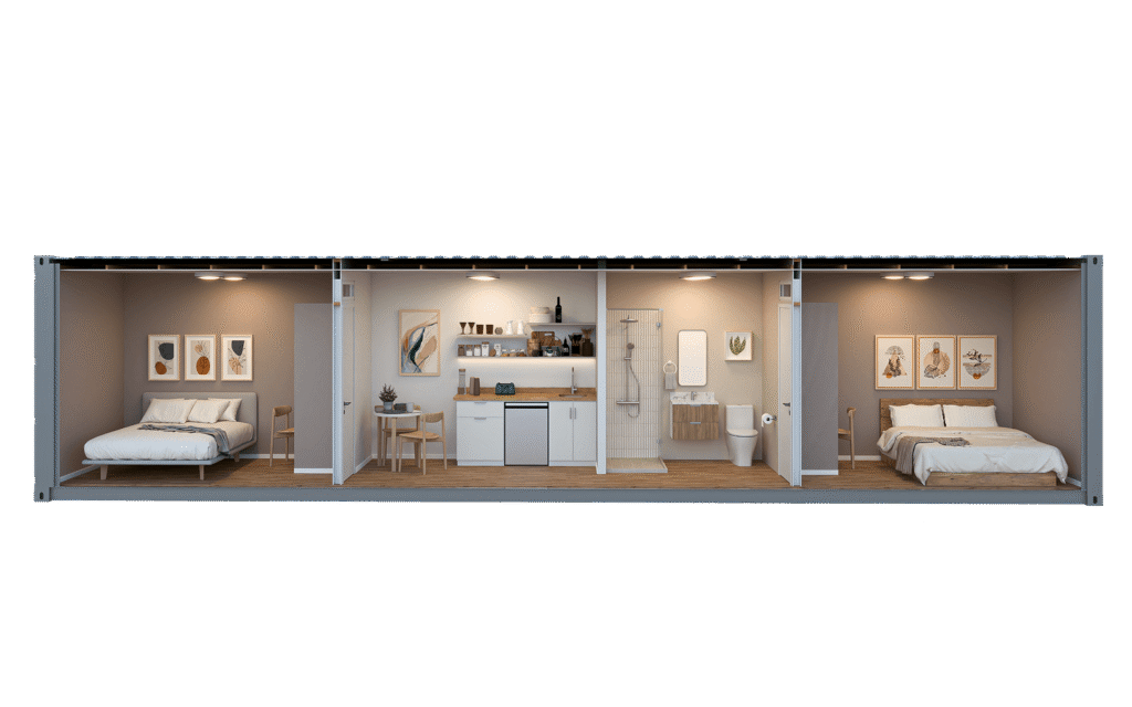 Interior rendering of the WTR 40FT 2 Bed + 1 Bath