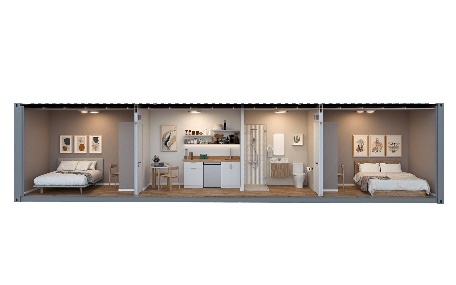 Interior rendering of the WTR 40FT 2 Bed + 1 Bath